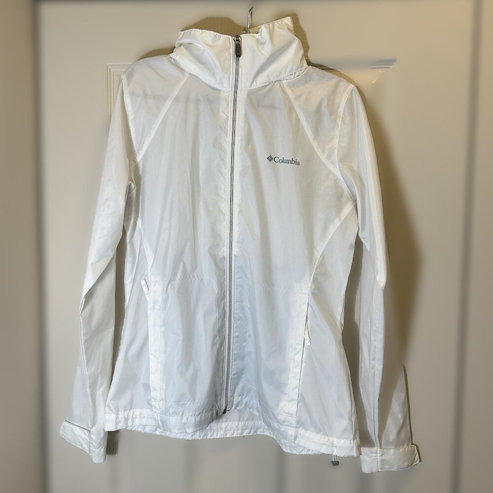 COLUMBIA Women's White Lightweight Rain Jacket Size M